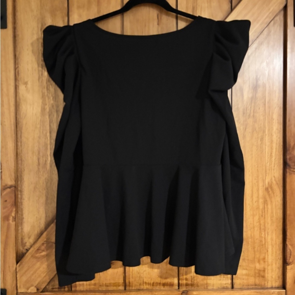 SHEIN Curve Blouse 2x Black Puff Shoulders Sweetheart Neckline Flowy Waist - Picture 2 of 6